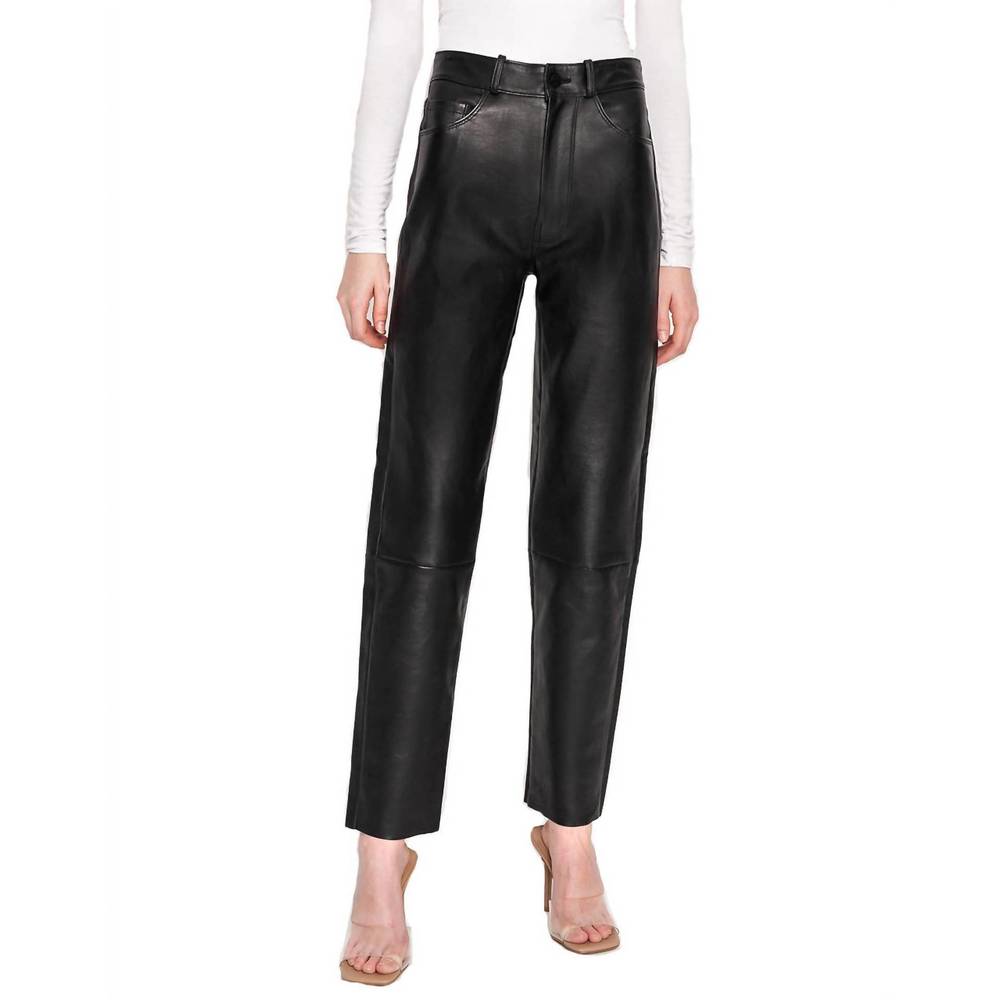 Lamarque Black Straight-Leg Leather Jeans